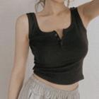 Ribbed Cropped Henley Tank Top