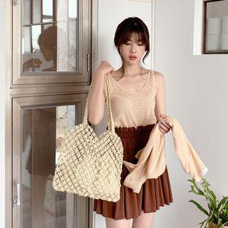 Linen Blend Tank Top Beige - One Size