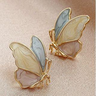 Butterfly Stud Earring 1 Pair - Yellow & Pink & Blue - One Size