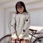 Heart Embroidered Striped Knitted Hoodie