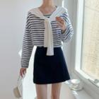 Striped Long-sleeve T-shirt With Shawl