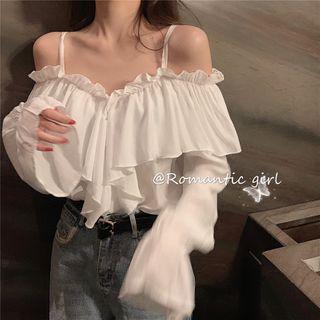 Cold-shoulder Ruffled Blouse As Shown In Figure - One Size