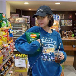 Car Print Lettering Sweatshirt