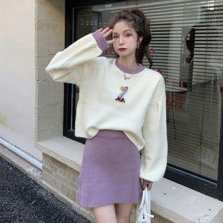 Two-tone Giraffe Sweater + Mini Skirt