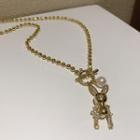 Rabbit Faux Pearl Pendant Alloy Necklace Xl1440 - Gold - One Size