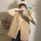 Mock-turtleneck Ribbed Knit Top / V-neck Faux Shearling Vest