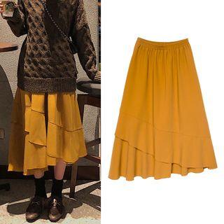 Ruffle Hem Midi A-line Layered Skirt