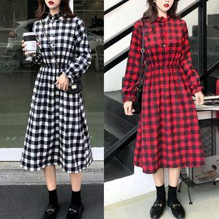 Long Sleeve Checked Dress