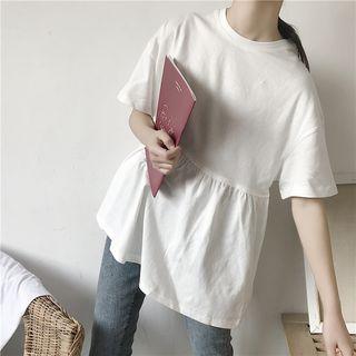 Short-sleeve Plain Long Top