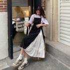 Short-sleeve Plain T-shirt / Mock Two-piece Midi Overall Dress