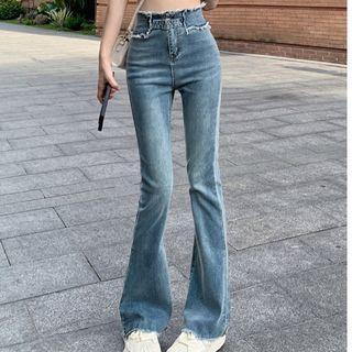 Mid Rise Tassel Trim Bootcut Jeans