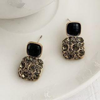 Rhinestone Square Dangle Earring 1 Pair - Black - One Size