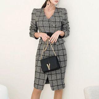 Long-sleeve Plaid Sheath Coat Dress