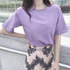 Plain Short-sleeve T-shirt / Lace Mini Skirt