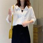 Cutout Back V-neck 3/4 Sleeve Blouse