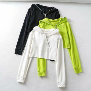 Cropped Asymmetrical Half-zip Hoodie