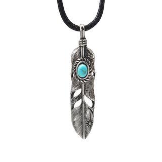 Turquoise Feather Pendant Necklace As Shown In Figure - One Size