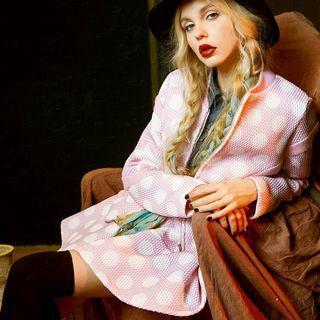 Set: Dotted Paneled Zip Baseball Jacket + Printed A-line Skirt