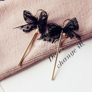 Lace Bow Accent Bar Drop Earring