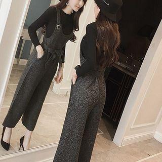 Crew-neck Long-sleeve T-shirt / Wide-leg Jumper Pants / Set