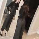 Crew-neck Long-sleeve T-shirt / Wide-leg Jumper Pants / Set