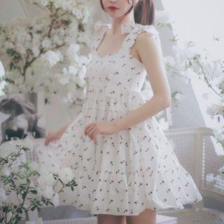 Sleeveless Cherry Printed Dress
