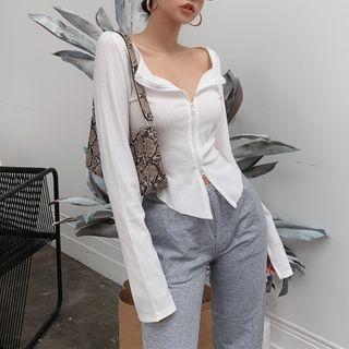 Long-sleeve Zipped Cropped Knit Top