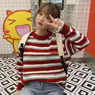 Appliqu  Striped Sweater