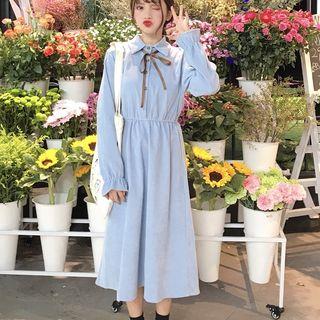 Tie-neck Long Sleeve A-line Shirtdress
