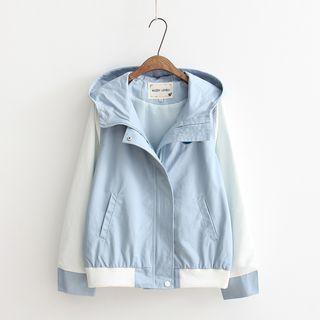 Color Block Hooded Zip Jacket Light Blue - One Size