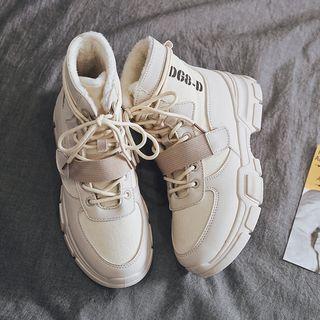 Lettering Adhesive Strap Platform High-top Sneakers