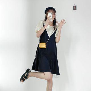 Mock Two Piece Two Tone Oversize A-line Dress Black - One Size