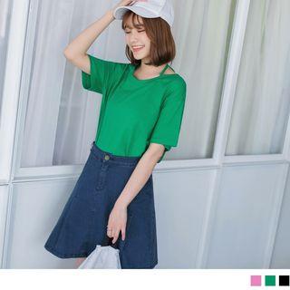 V-neck Lace Up Short Sleeve T-shirt