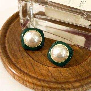 Faux Pearl Alloy Earring Type A - 1 Pair - Green - One Size