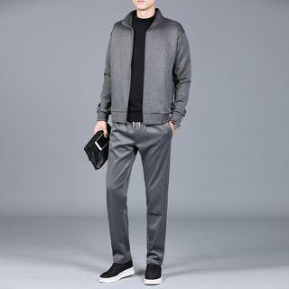 Set: Stand Collar Zip Jacket + Drawstring Sweatpants