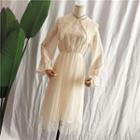 Crochet Collar Long-sleeve A-line Mesh Dress