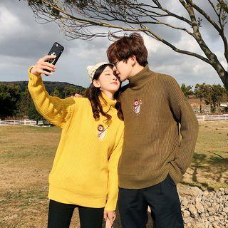 Couple Matching Mock Neck Embroidery Sweater