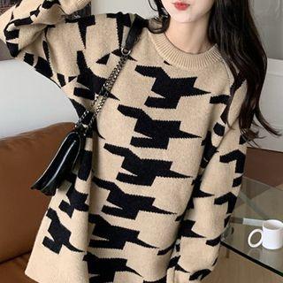 Bow Houndstooth Cropped Cardigan / Sweater