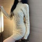 Knit Cutout-back Mini Bodycon Dress White - One Size