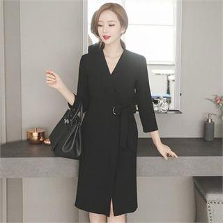 3/4-sleeve Tie-waist Wrap Dress