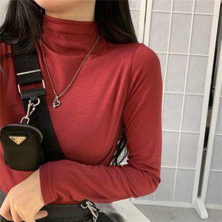 Plain Mock-neck Long-sleeve Top - 4 Colors
