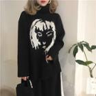 Turtleneck Print Sweater Black - One Size