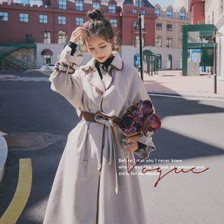 Double Breasted Contrast Trim Trench Coat