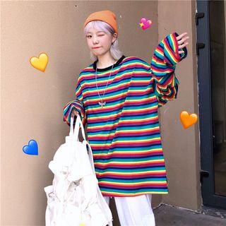 Striped Oversize Long-sleeve T-shirt As Shown In Figure - One Size