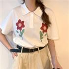 Flower Print Short-sleeve Top / Plain High-waist Shorts