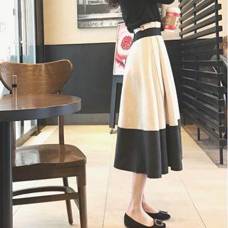 Color Block Faux Suede Midi Skirt