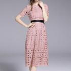 Crochet Lace Short-sleeve A-line Midi Dress