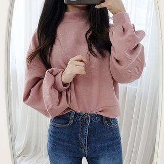 Petite Size Mock-neck Balloon-sleeve Pullover