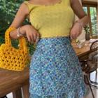 Pleated-layered Floral Miniskirt