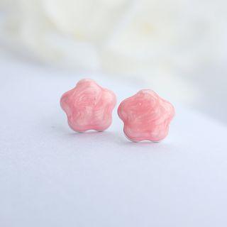 925 Sterling Silver Star Earring 1 Pair - Pink - One Size